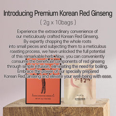 Korean Red Ginseng Roasted Tea (2g x 10 Bags) – 100% Roasted Red Ginseng, Caffeine-Free