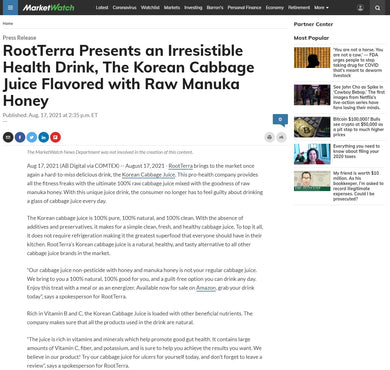 RootTerra Presents an Irresistible Health Drink, The Korean Cabbage Juice Flavored with Raw Manuka Honey