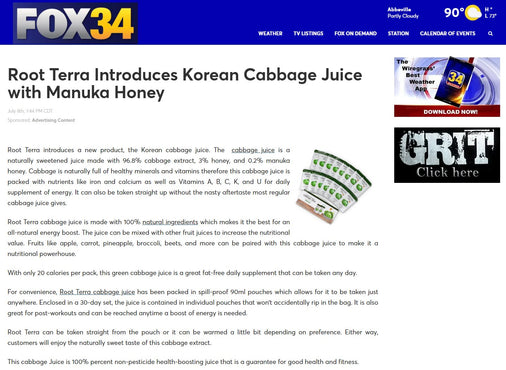 Root Terra Introduces Korean Cabbage Juice with Manuka Honey